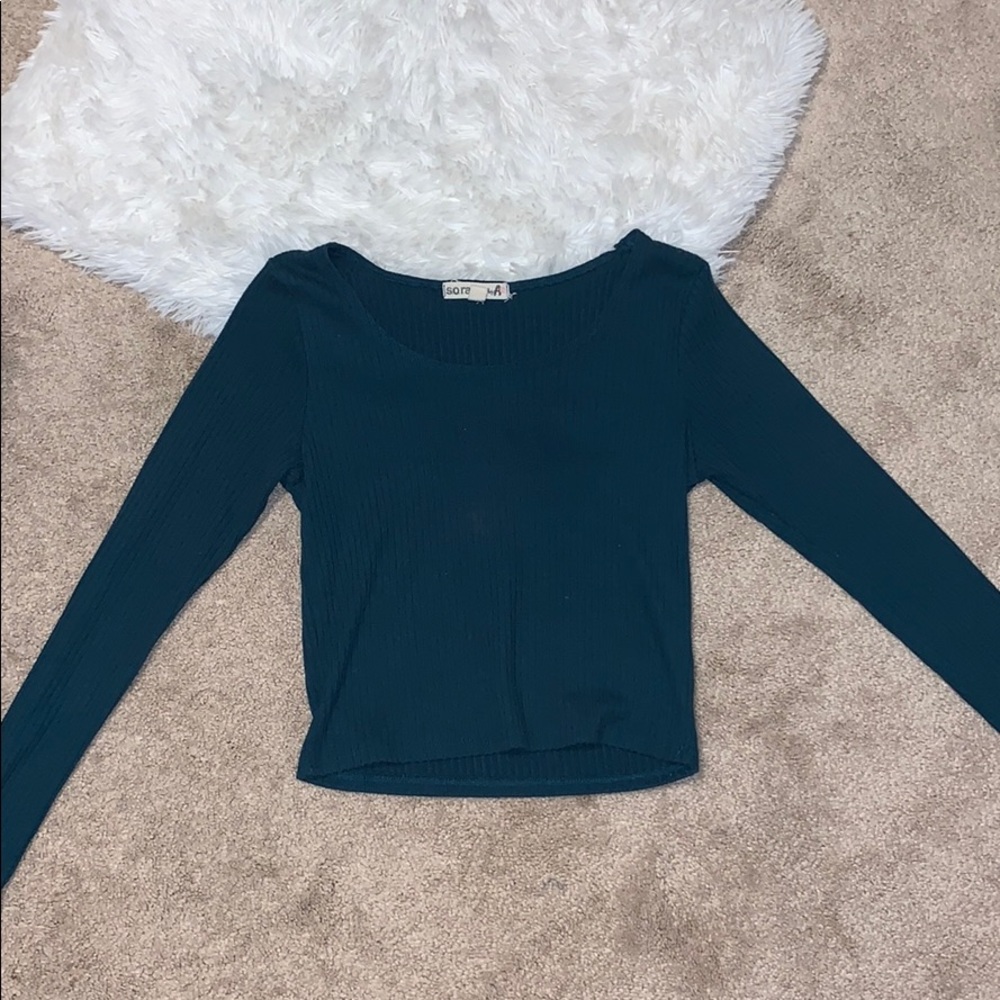 A sea green ribbed crop top